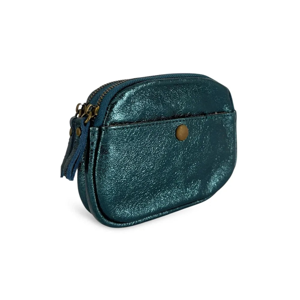 Pochette porte-monnaie en cuir irisé ZIPPY Bleu canard irisé