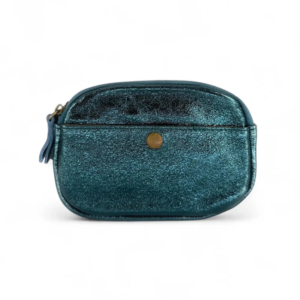 Pochette porte-monnaie en cuir irisé ZIPPY Bleu canard irisé