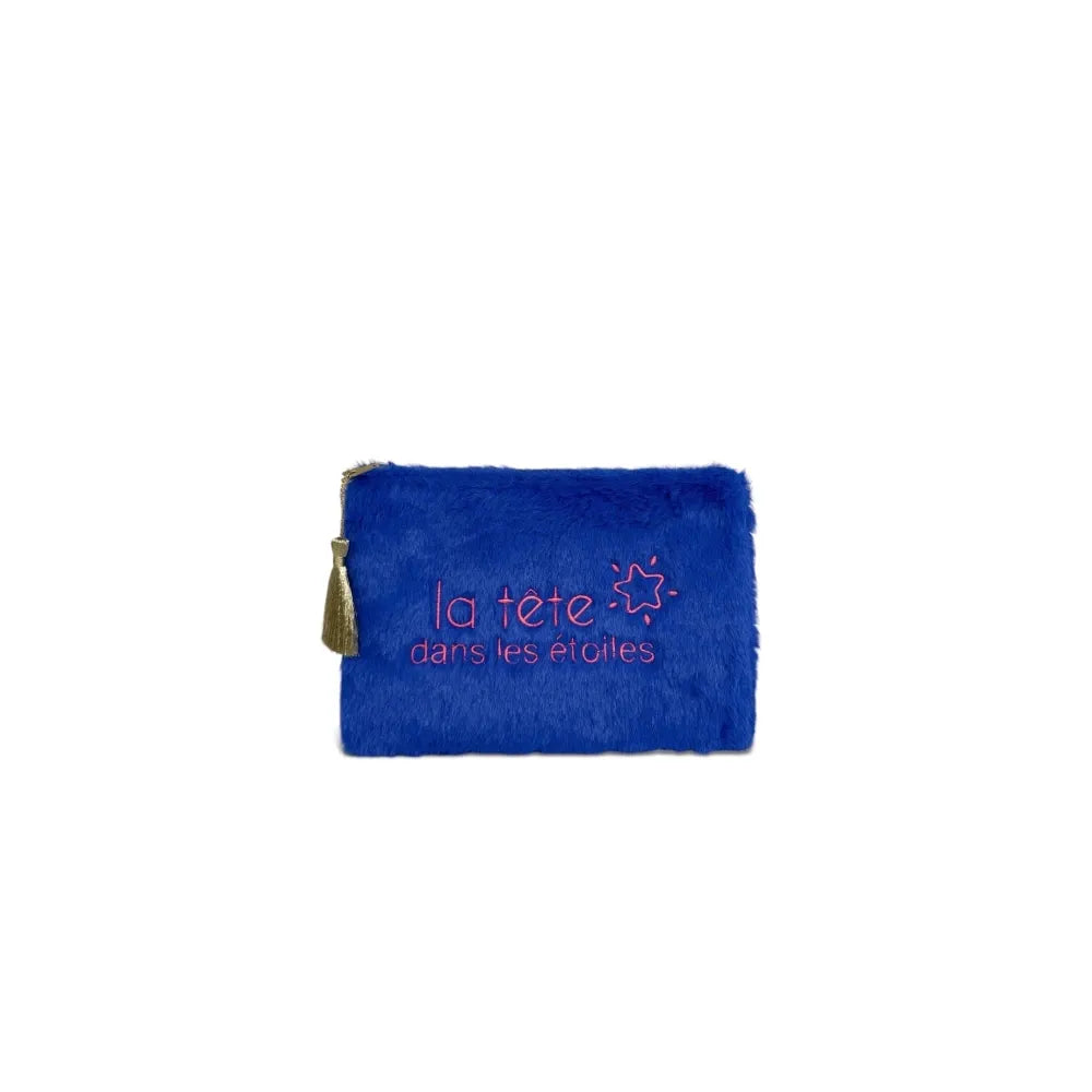Trousse pochette en fausse fourrure FLUFFY STAR Bleu roi