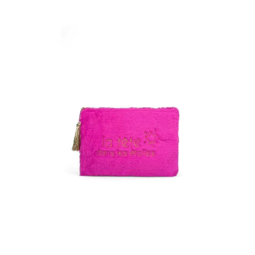 Trousse pochette en fausse fourrure FLUFFY STAR Rose fuchsia