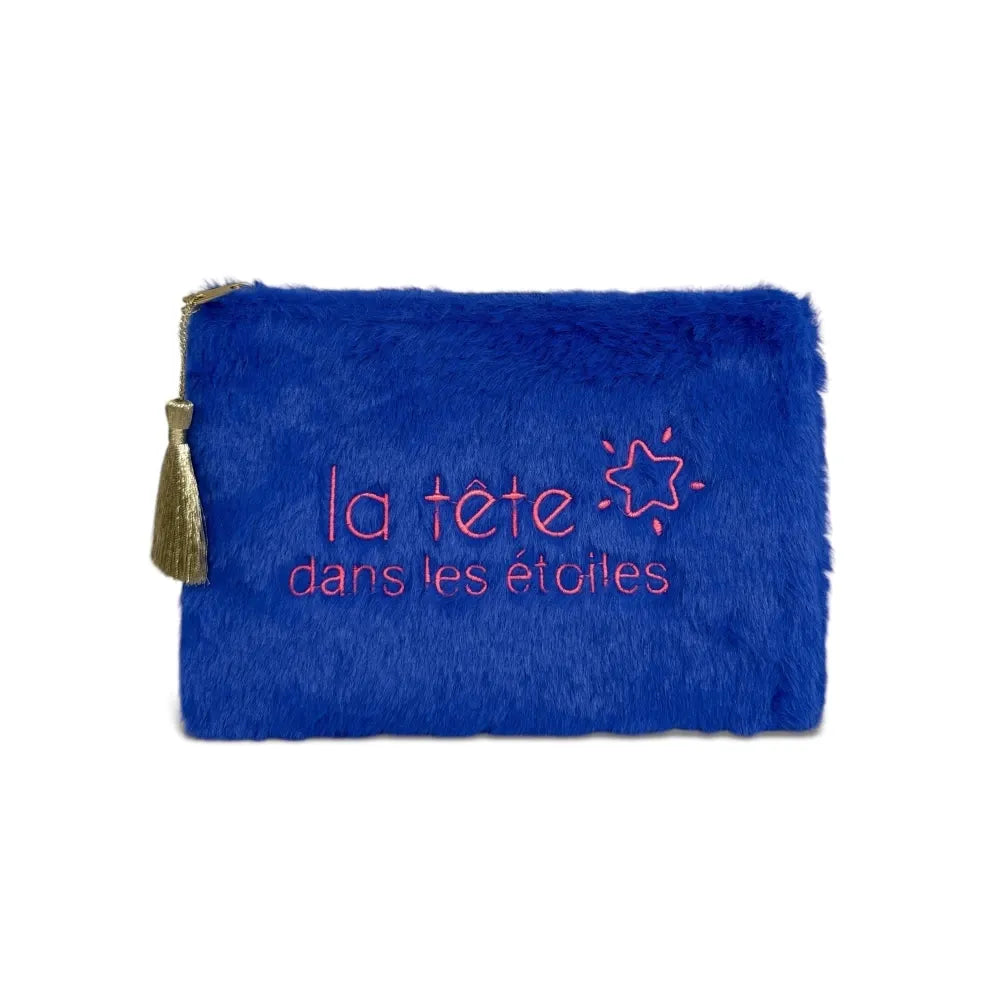 Trousse pochette en fausse fourrure FLUFFY STAR Bleu roi