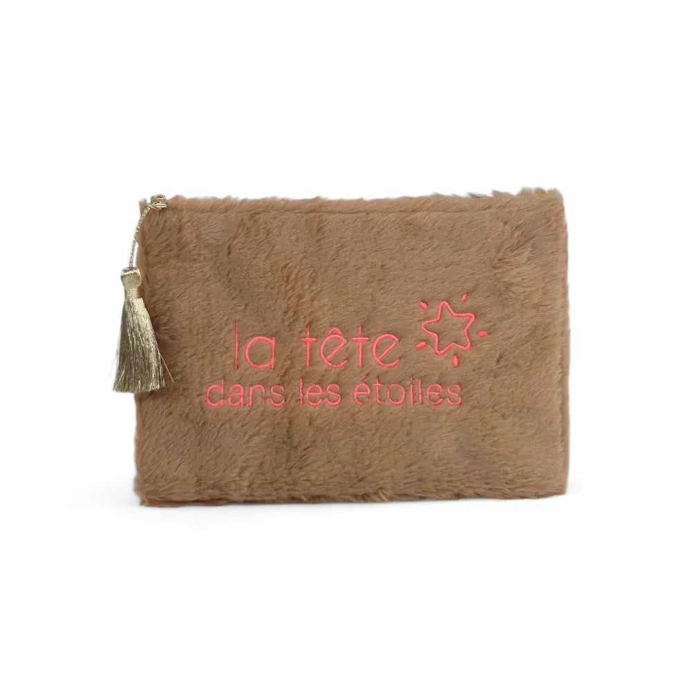 Trousse pochette en fausse fourrure FLUFFY STAR Taupe