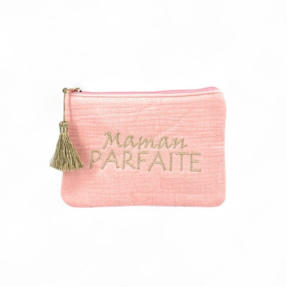 Trousse pochette en gaze de coton COCOON Maman Parfaite Rose saumon