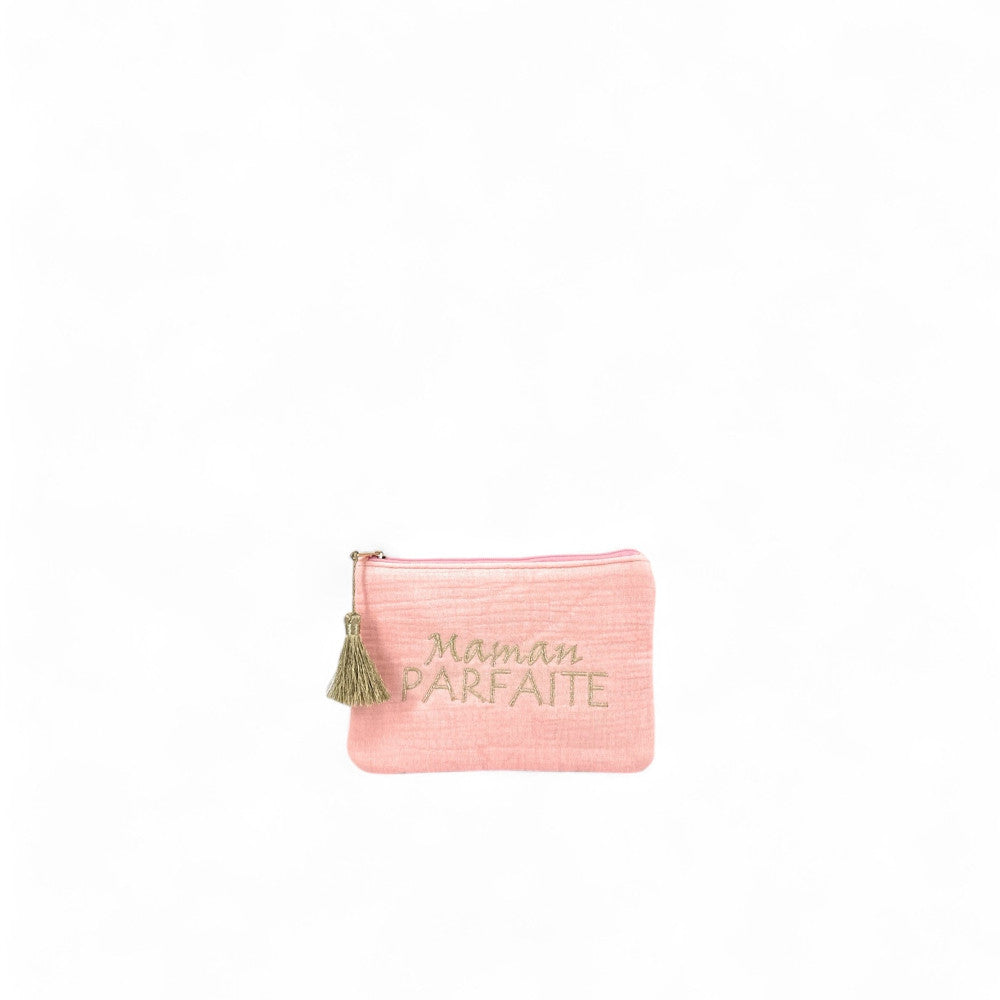 Trousse pochette en gaze de coton COCOON Maman Parfaite Rose saumon
