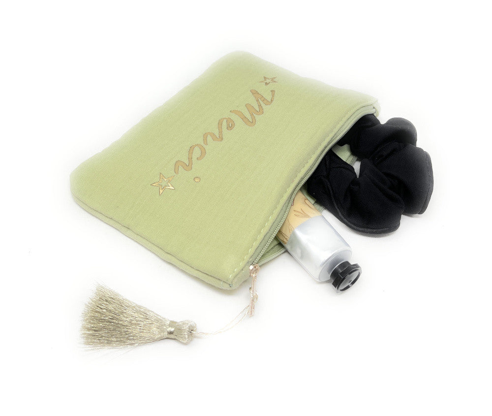 Trousse pochette en gaze de coton COCOON Merci Vert amande
