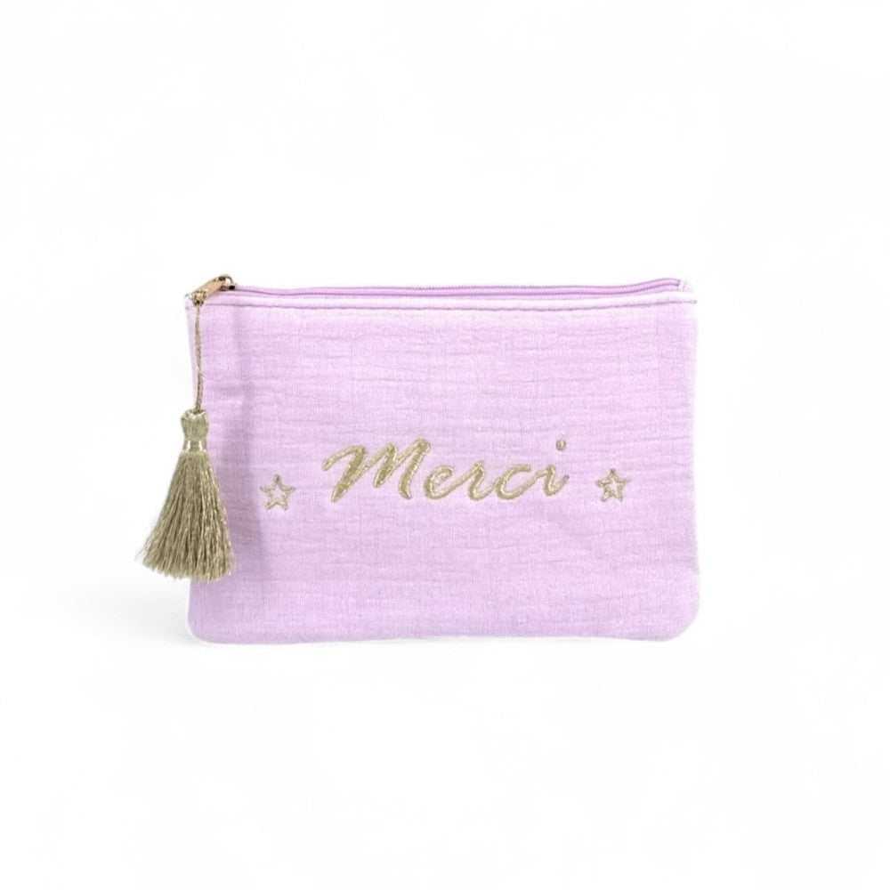 Trousse pochette en gaze de coton COCOON Merci Mauve