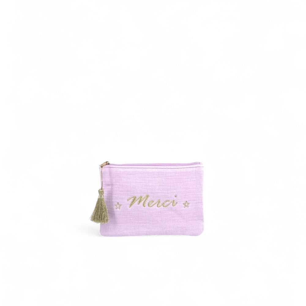 Trousse pochette en gaze de coton COCOON Merci Mauve