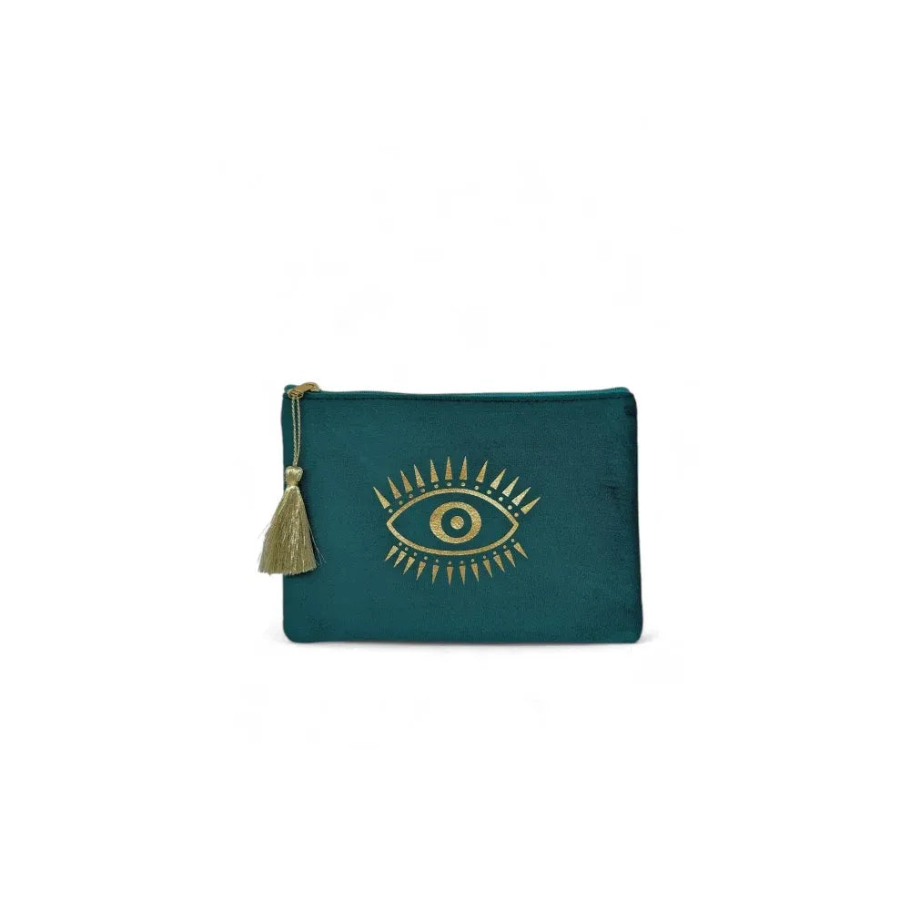 Trousse pochette en velours MATAKI VELOURS Bleu vert canard