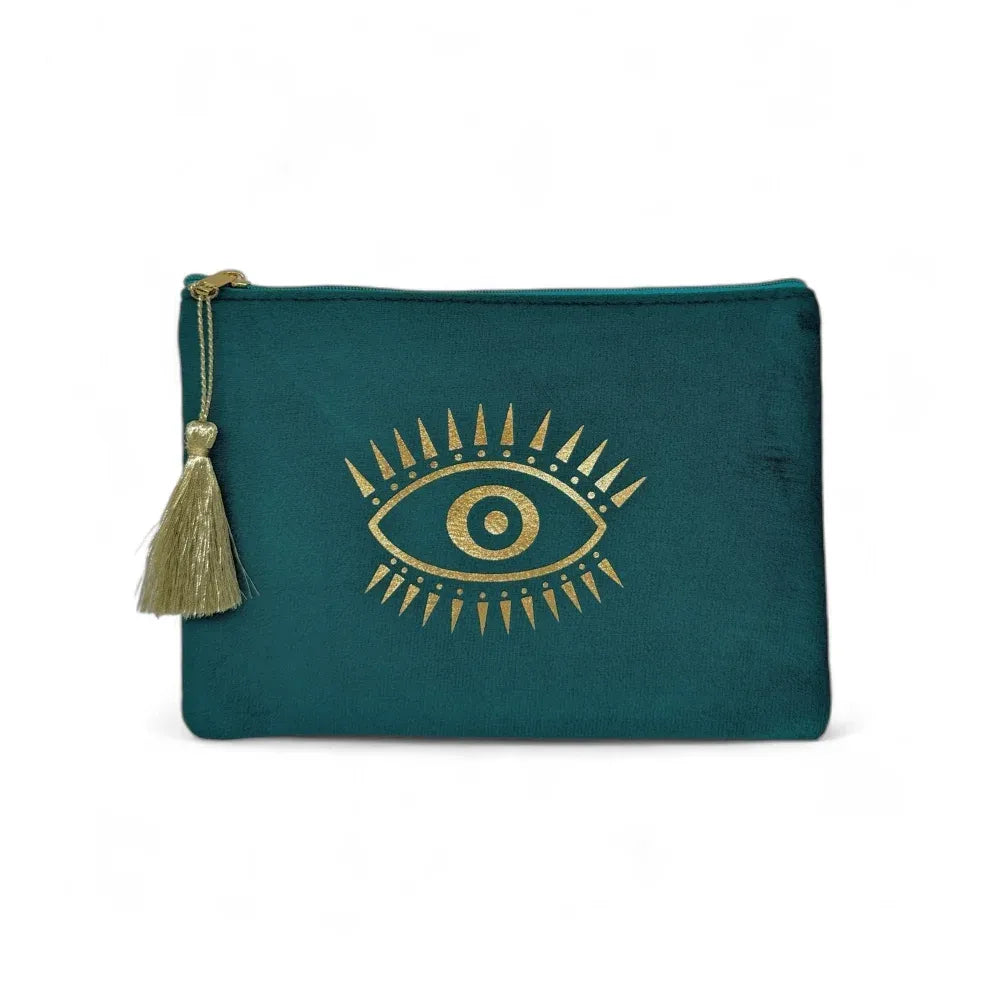 Trousse pochette en velours MATAKI VELOURS Bleu vert canard