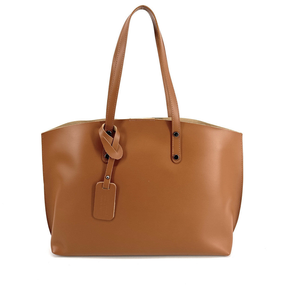 Grand sac cabas en cuir lisse VINCENNES Camel