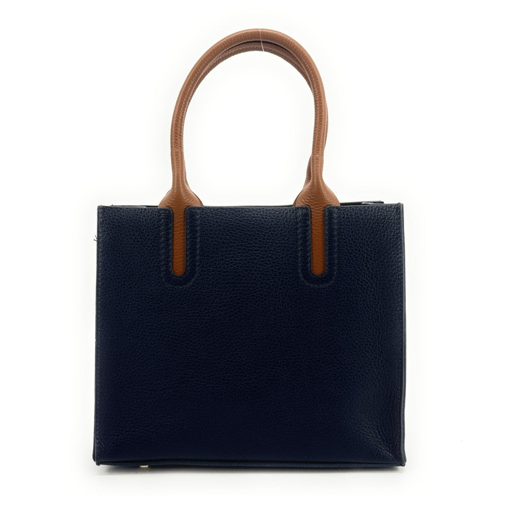 Sac cabas en cuir grainé VOLTAIRE Bleu marine