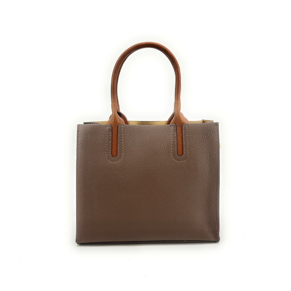 Sac cabas en cuir grainé VOLTAIRE Taupe foncé