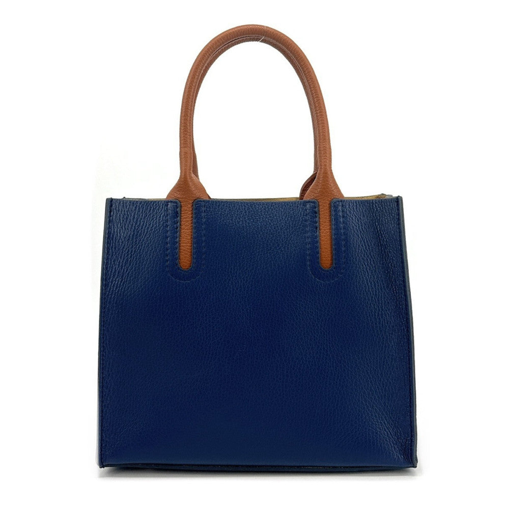 Sac cabas en cuir grainé VOLTAIRE Bleu profond