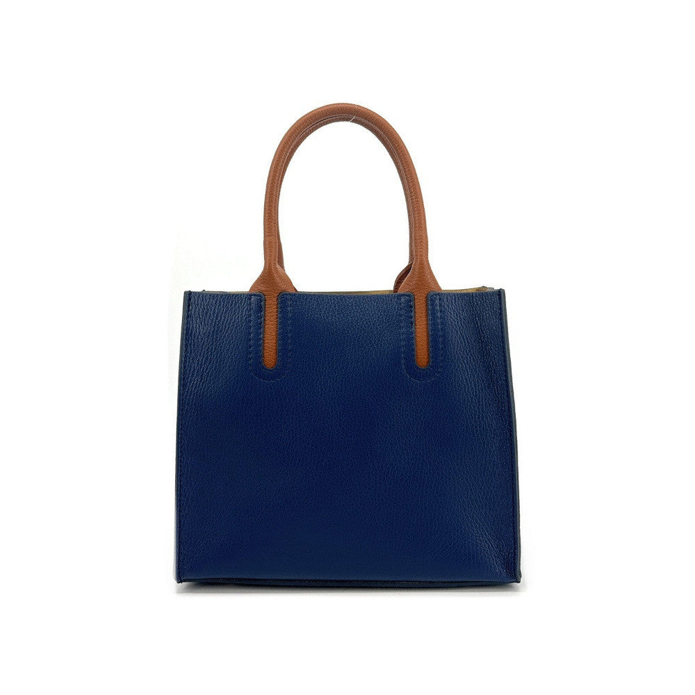 Sac cabas en cuir grainé VOLTAIRE Bleu profond