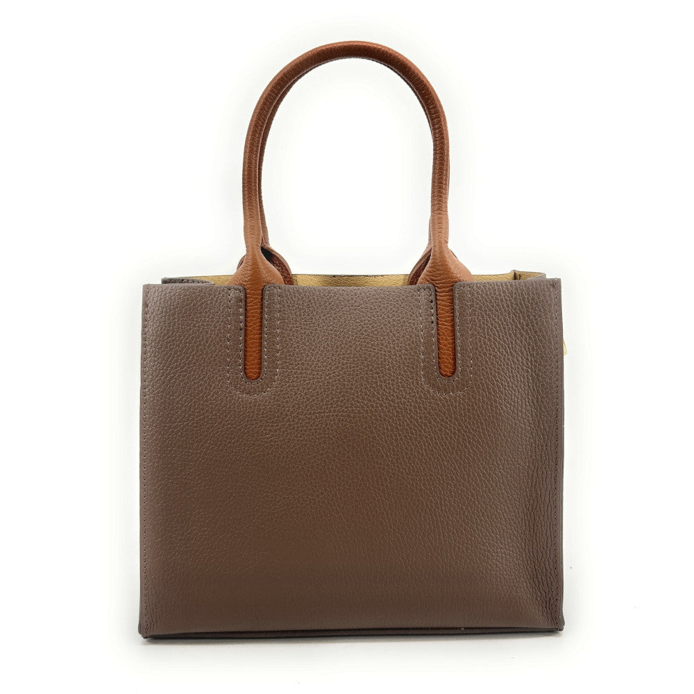 Sac cabas en cuir grainé VOLTAIRE Taupe foncé