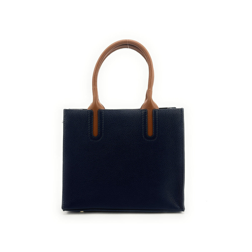 Sac cabas en cuir grainé VOLTAIRE Bleu marine
