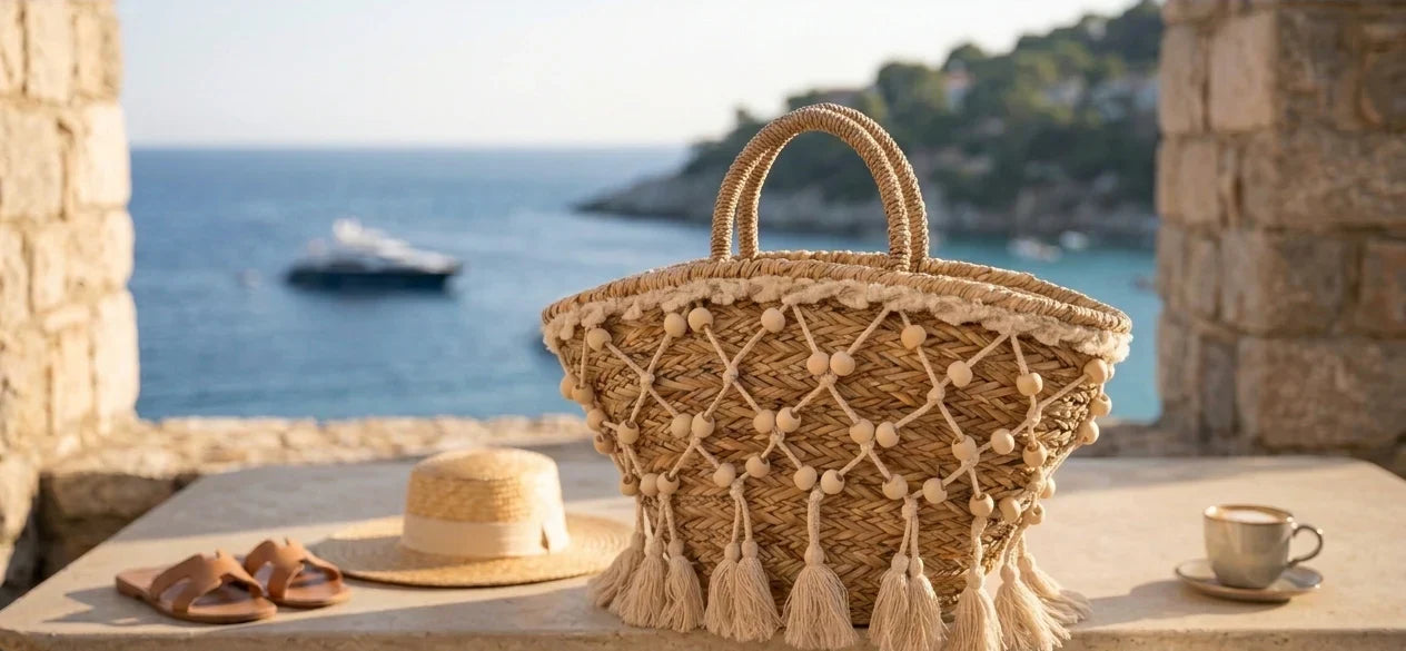 sac-cabas-sac-plage--sac-vacances-paille-avec-pompons