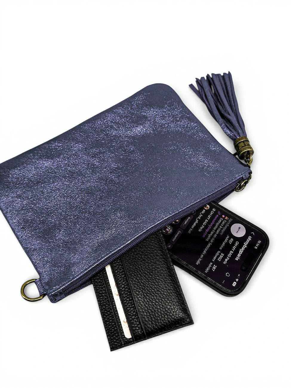 MORGANE iridescent leather clutch bag Starry Night