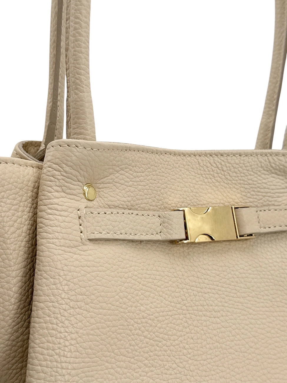 CAMPUS grained leather tote bag, Cream beige