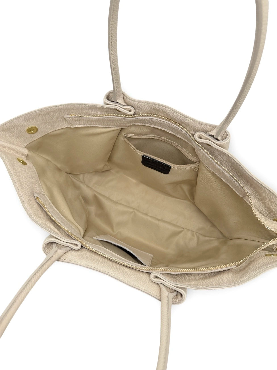 CAMPUS grained leather tote bag, Cream beige