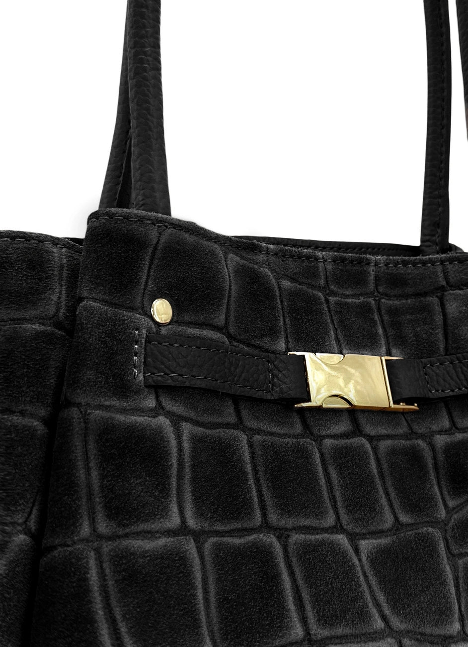 Bolso tote de piel granulada y ante OFF CAMPUS Negro
