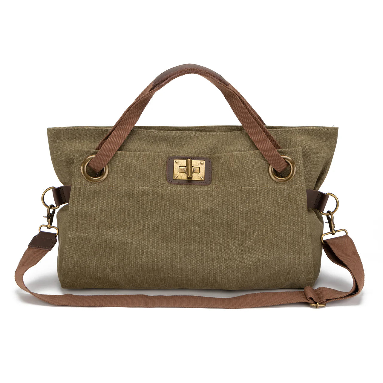 Sac week-end en cuir et toile TOBAGO Vert Kaki