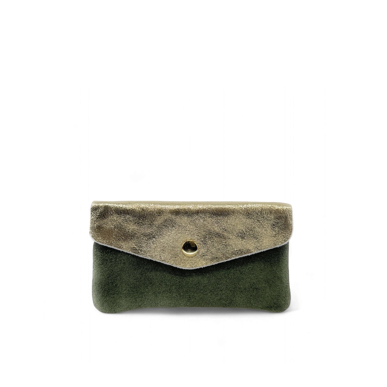 Geldbörsen-Clutch aus Wildleder und schillerndem Leder COMBI Khaki