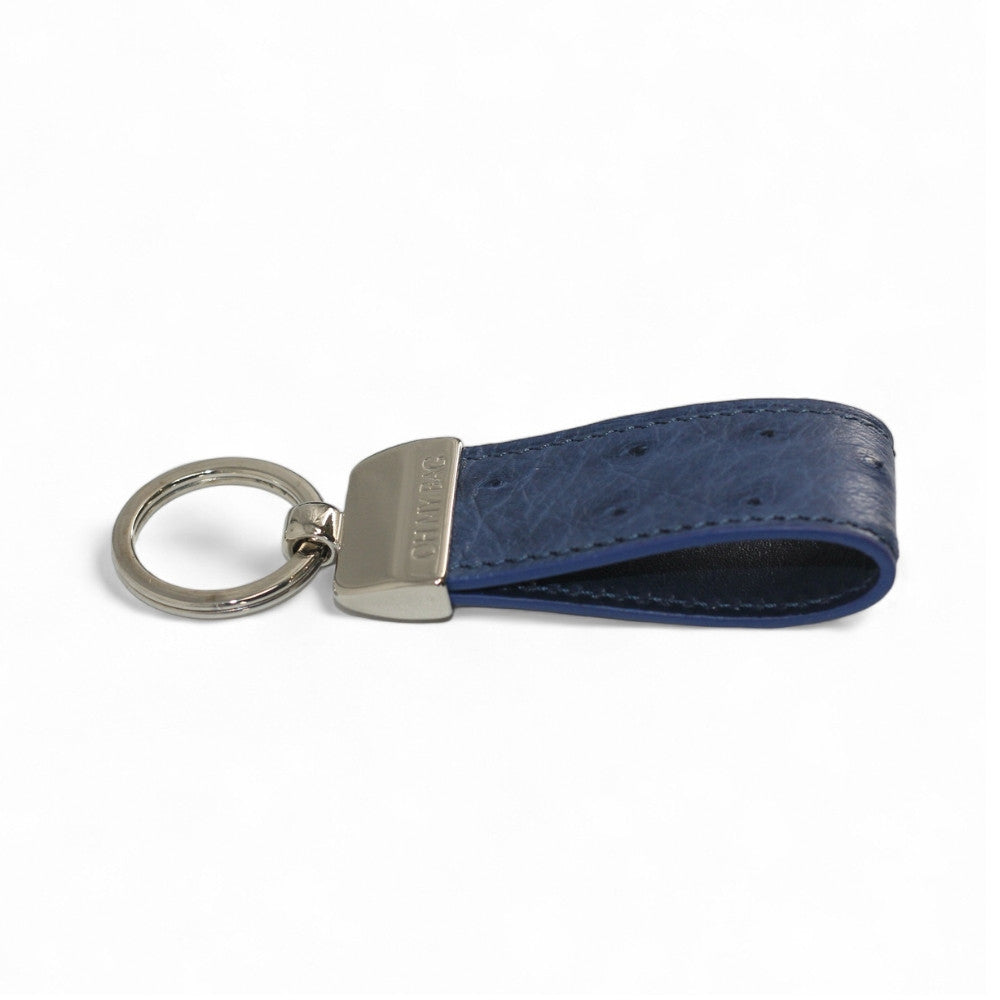Schlüsselanhänger aus Straußenleder Haute-Couture-Edition Denim-Blau