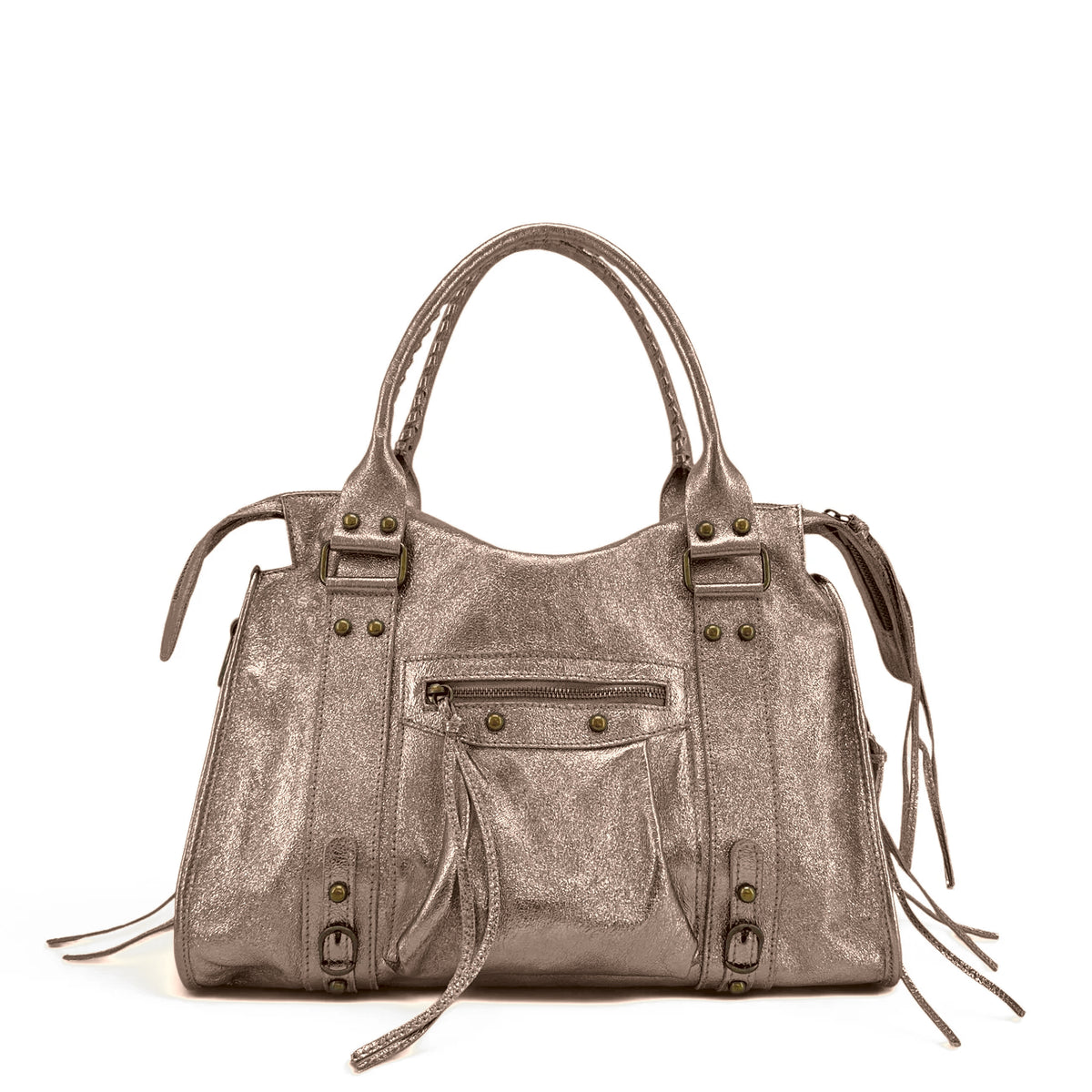 SANDSTORM iridescent leather handbag, Champagne
