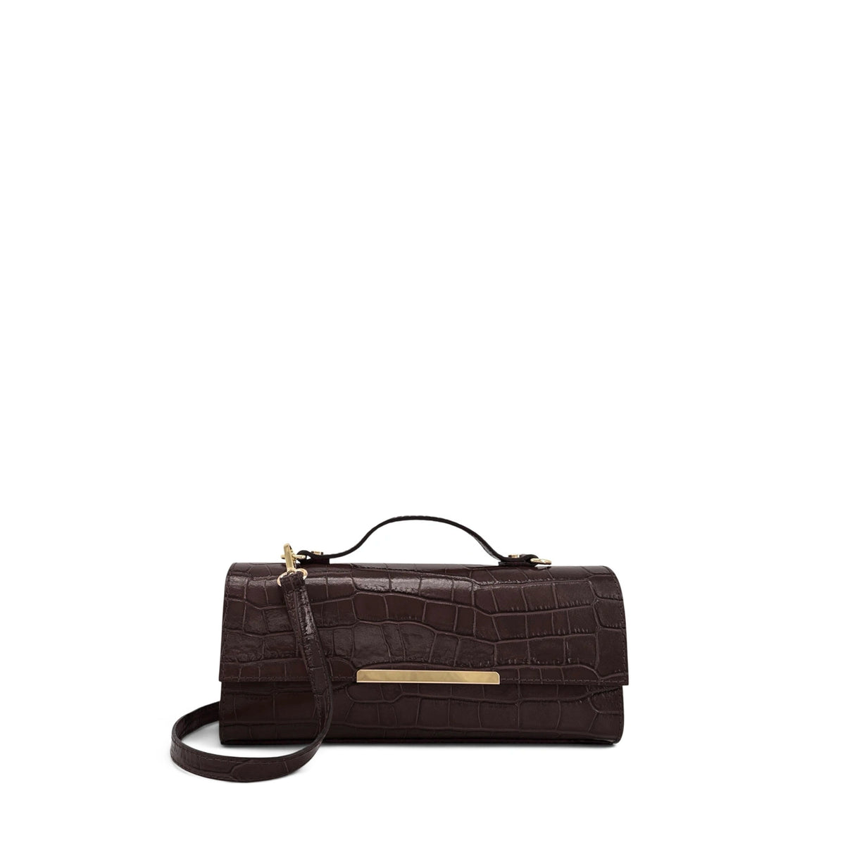 Sac East West en cuir à motif crocodile NOLA Marron Chocolat