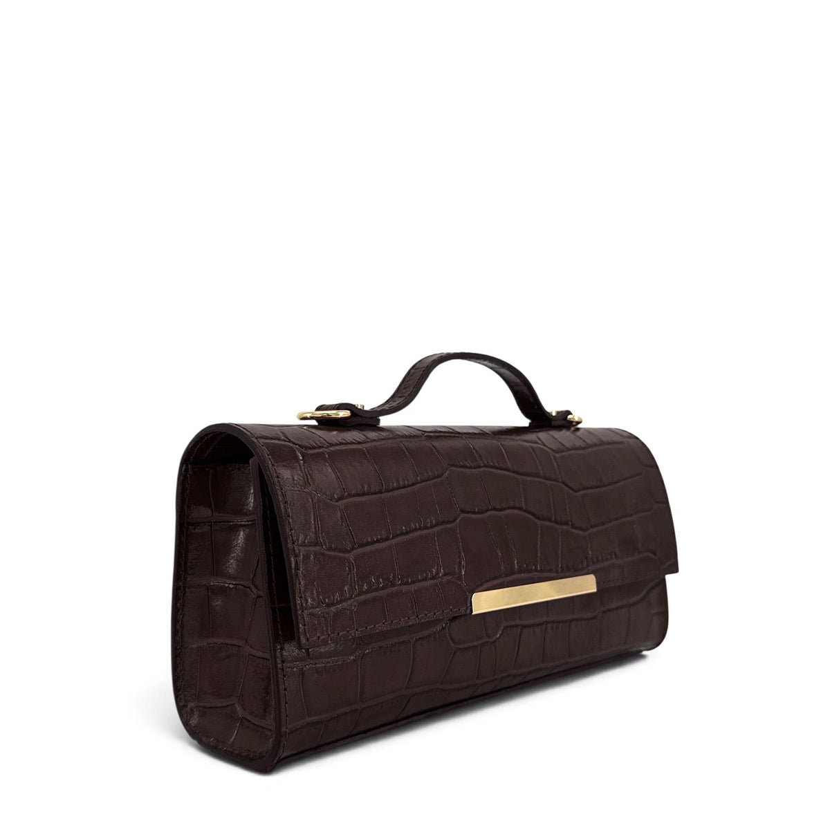 Sac East West en cuir à motif crocodile NOLA Marron Chocolat