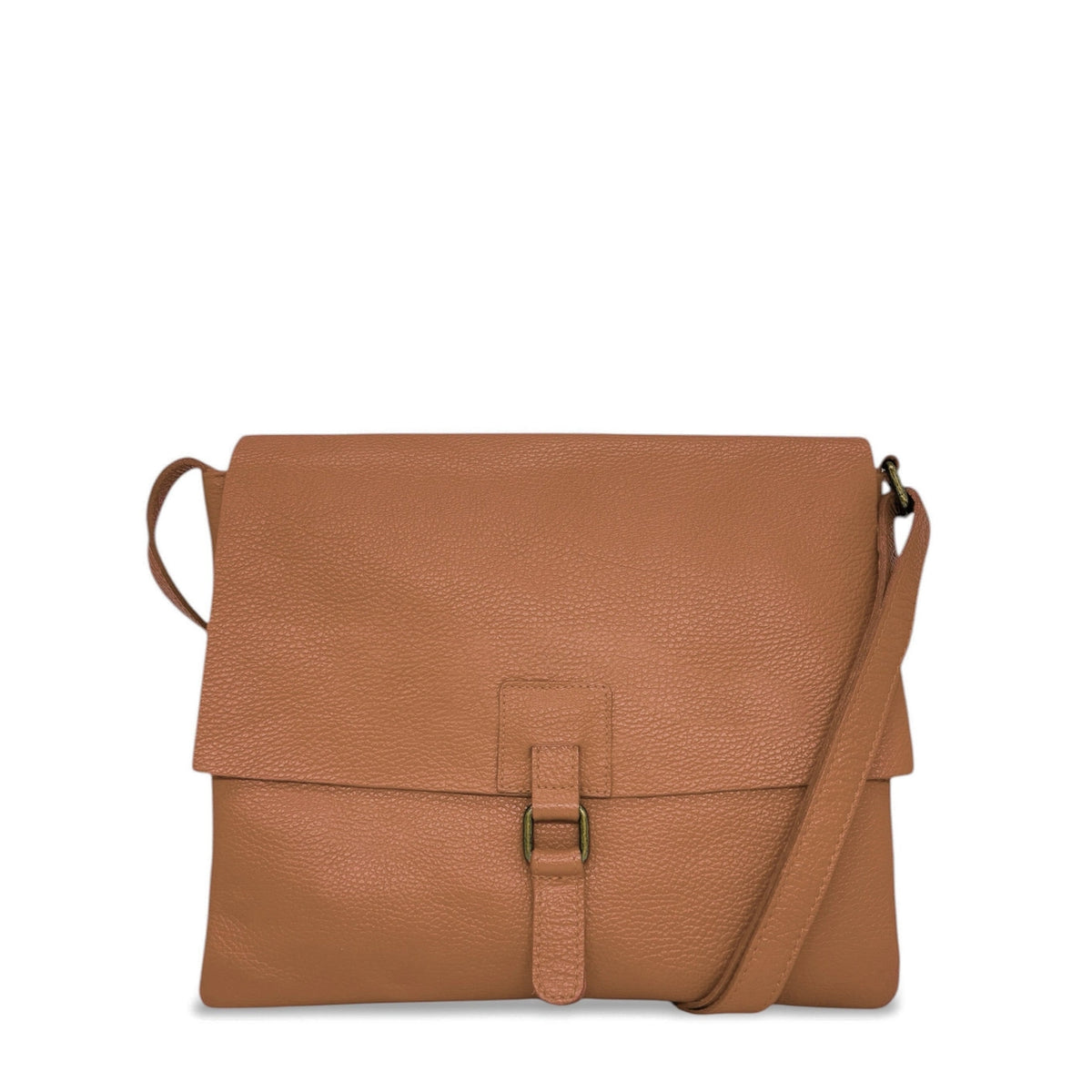 Borsa a tracolla in pelle grana COQUETTE Cammello scuro