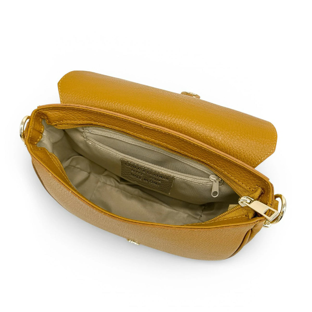 Crossbody-Tasche aus genarbtem Leder MASINA Senfgelb