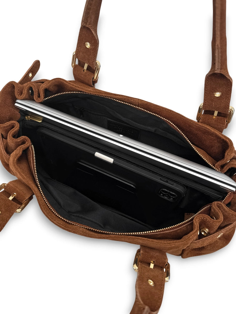 Borsa bowling in pelle scamosciata NEW PRINCESS SUEDE XL Marrone cannella