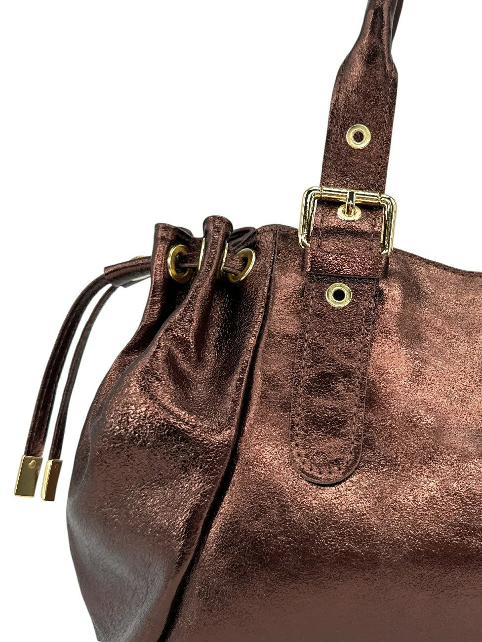 PRINCESSE GLOW Metallic Leather Bowling Bag Iridescent Chocolate
