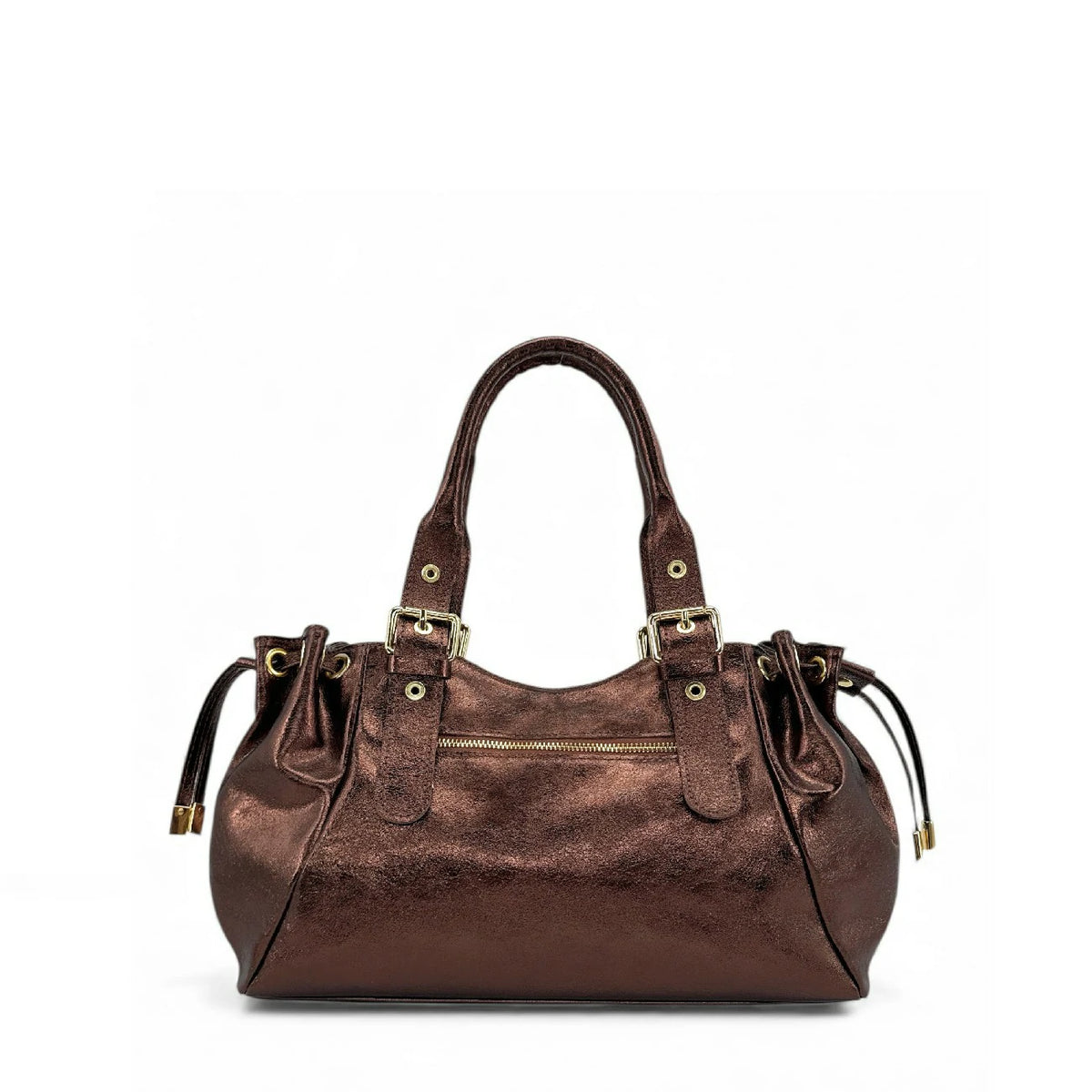 PRINCESSE GLOW Metallic Leather Bowling Bag Iridescent Chocolate