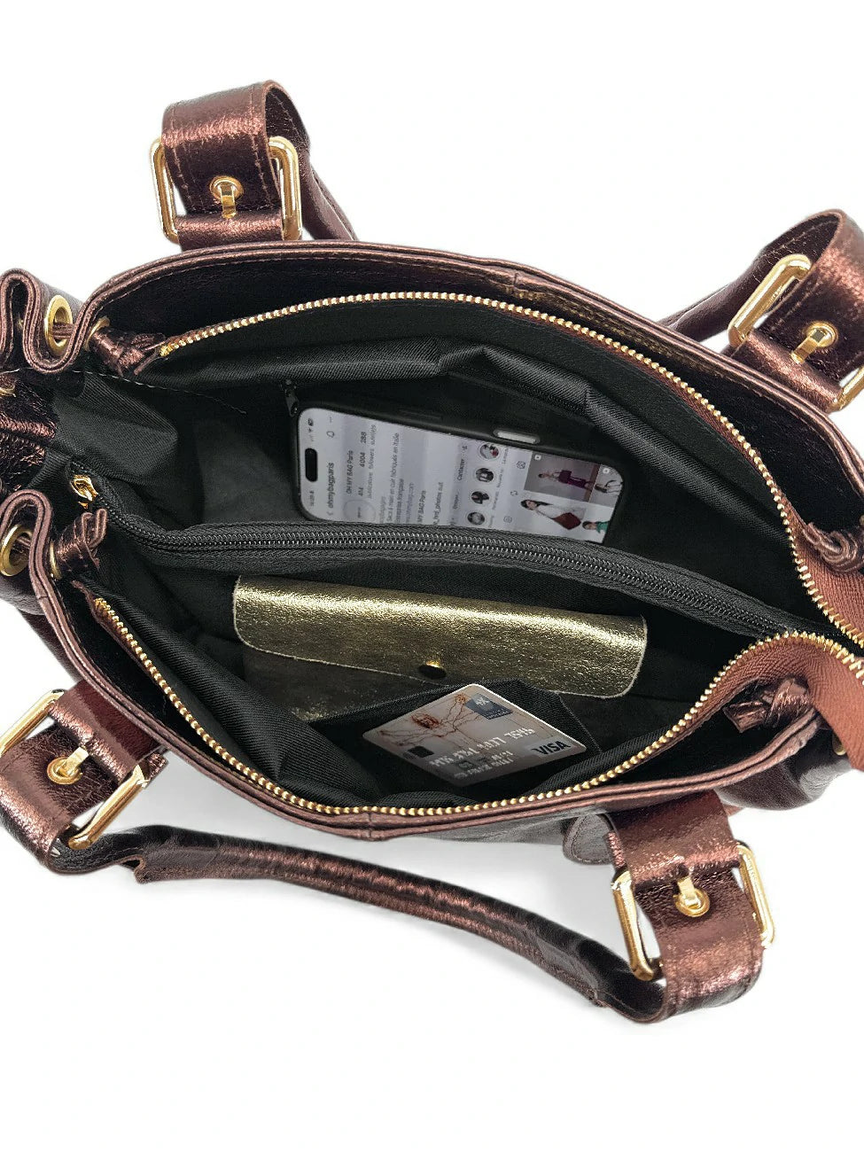 PRINCESSE GLOW Metallic Leather Bowling Bag Iridescent Chocolate