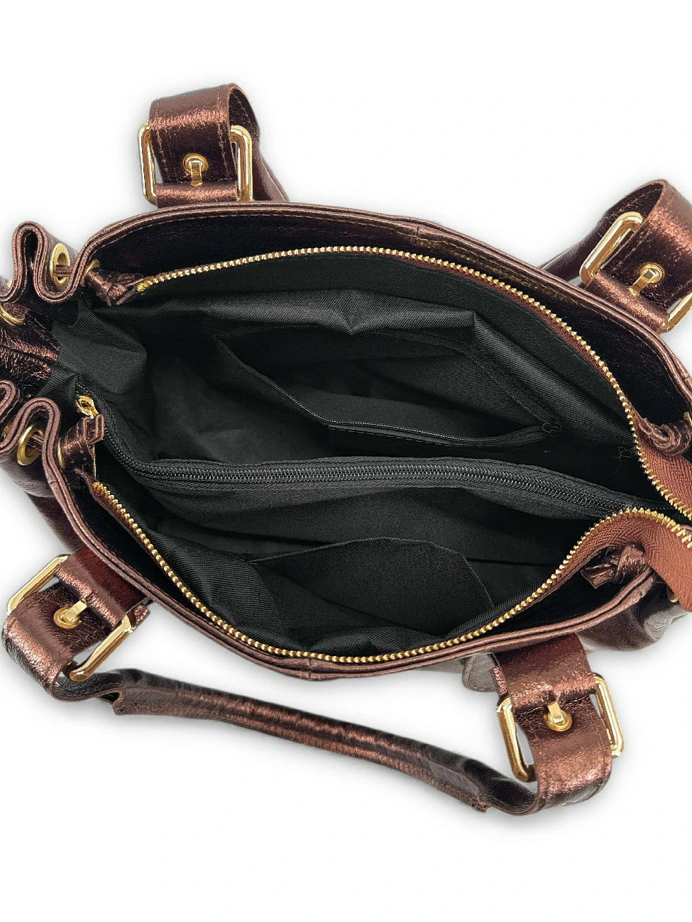 PRINCESSE GLOW Metallic Leather Bowling Bag Iridescent Chocolate