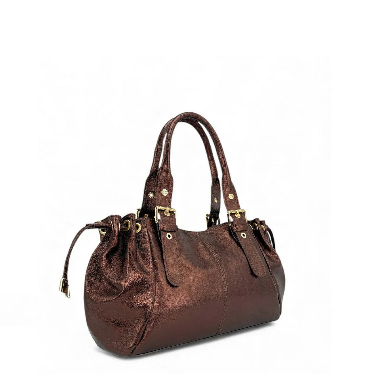 Sac bowling en cuir métallisé PRINCESSE GLOW Chocolat irisé