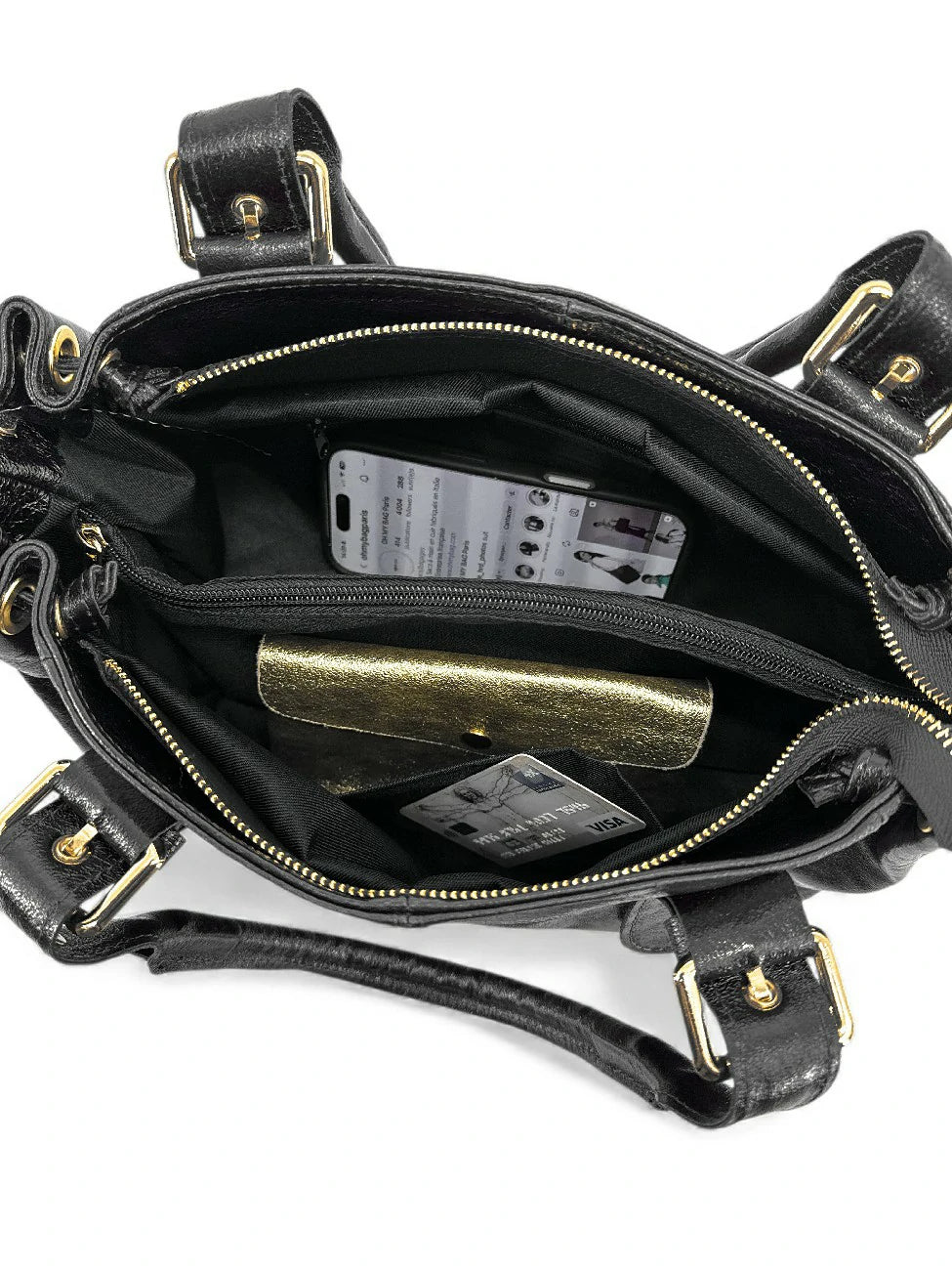 Borsa bowling in pelle metallizzata PRINCESSE GLOW Nero iridescente