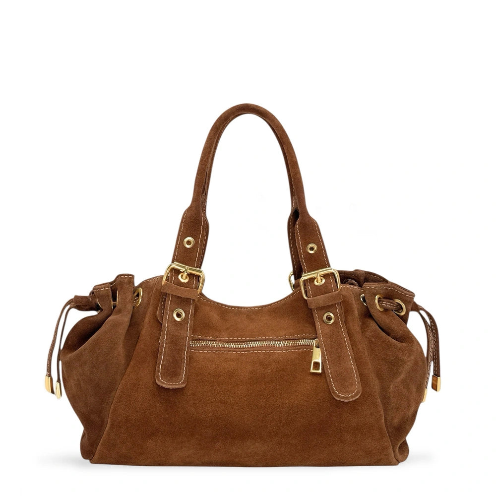 Bowlingtasche aus Wildleder PRINCESSE SUEDE Dunkles Camelbraun