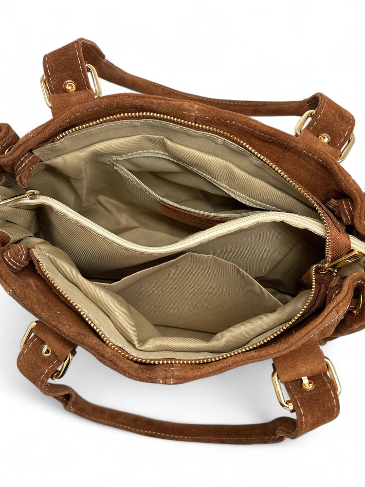 Bowlingtasche aus Wildleder PRINCESSE SUEDE Dunkles Camelbraun