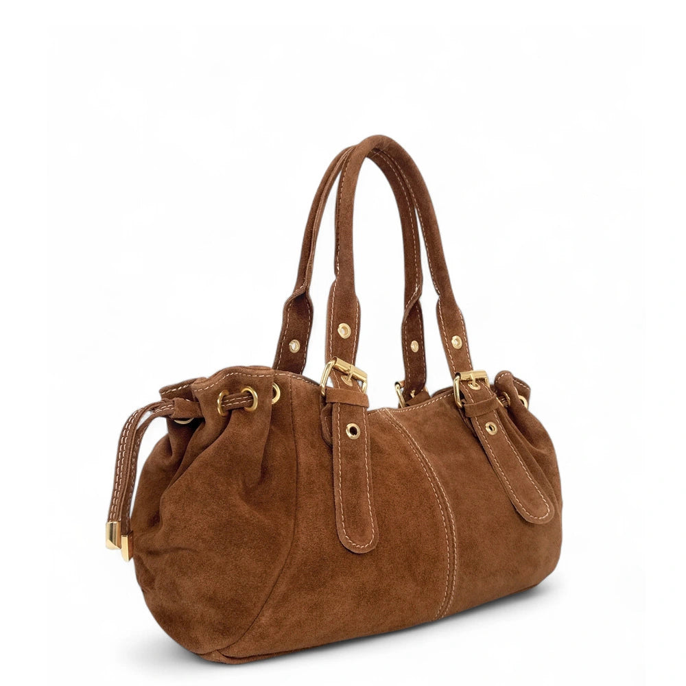 Bowlingtasche aus Wildleder PRINCESSE SUEDE Dunkles Camelbraun