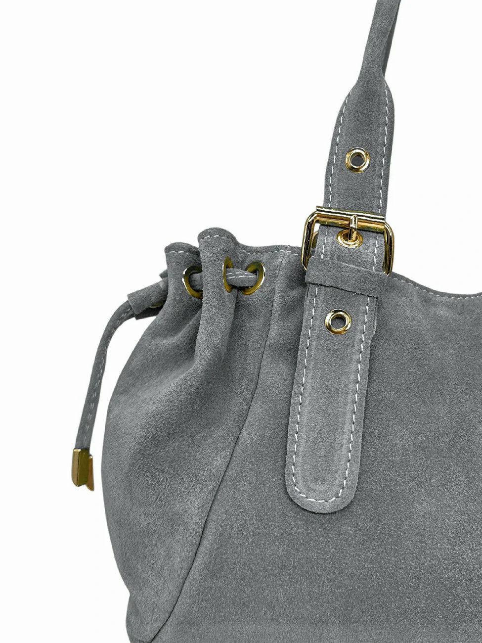 Borsa bowling in pelle scamosciata PRINCESSE SUEDE Grigio colomba
