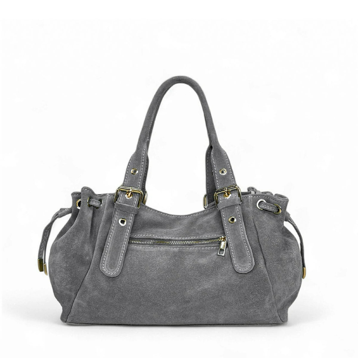 Borsa bowling in pelle scamosciata PRINCESSE SUEDE Grigio colomba
