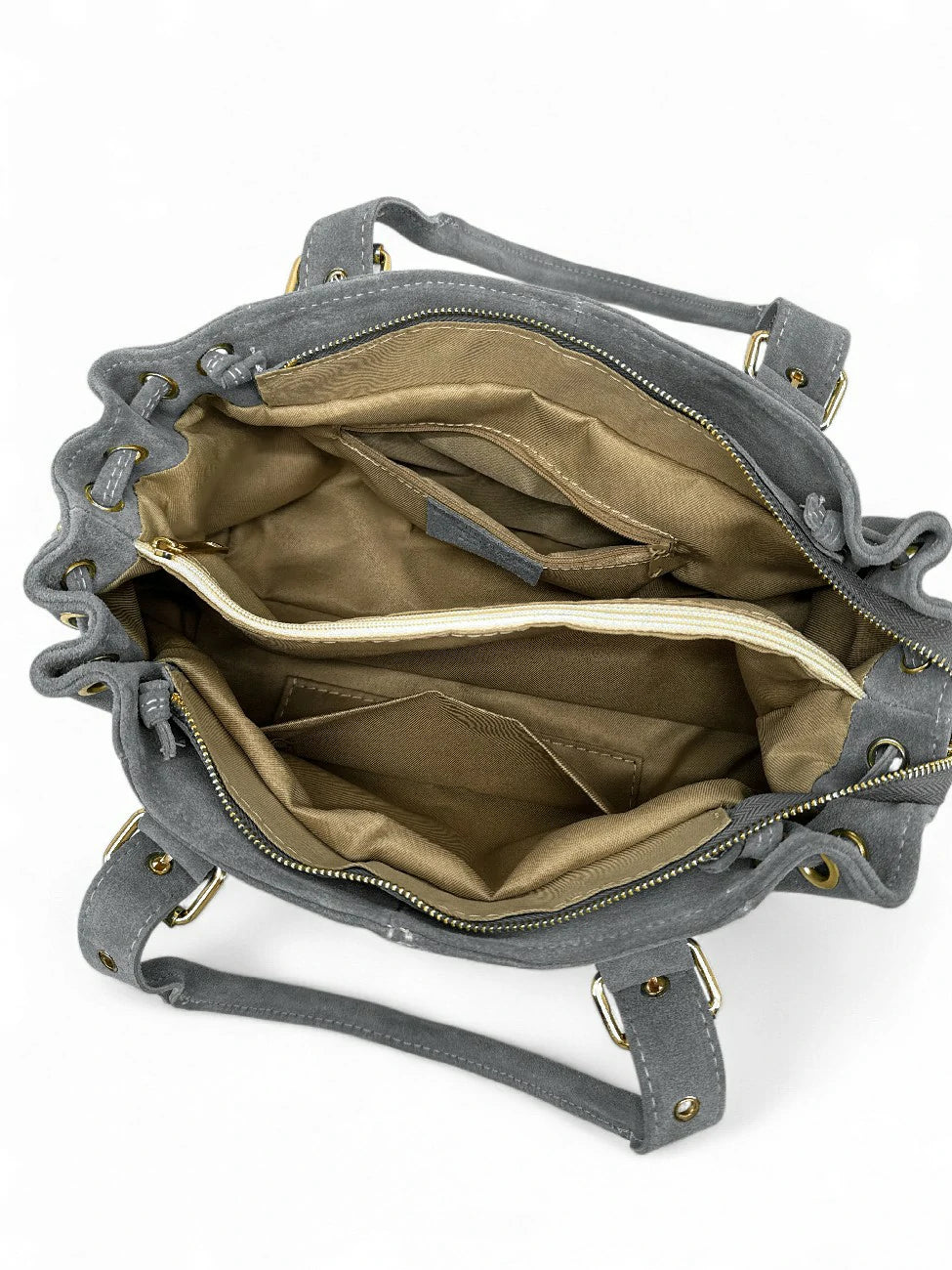 Borsa bowling in pelle scamosciata PRINCESSE SUEDE Grigio colomba