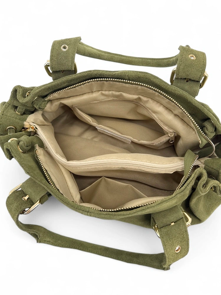 PRINCESSE SUEDE suede bowling bag Olive green