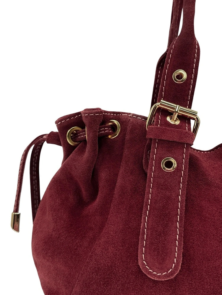 Borsa bowling in pelle scamosciata PRINCESSE SUEDE Bordeaux