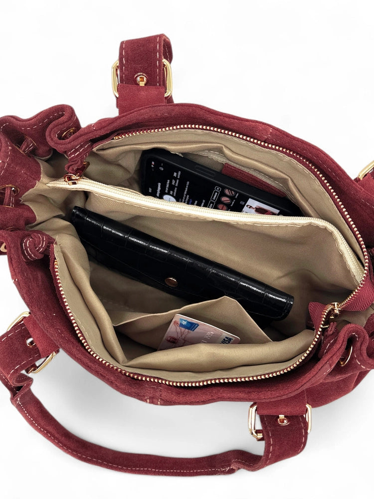 Borsa bowling in pelle scamosciata PRINCESSE SUEDE Bordeaux