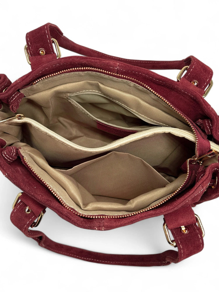 Borsa bowling in pelle scamosciata PRINCESSE SUEDE Bordeaux